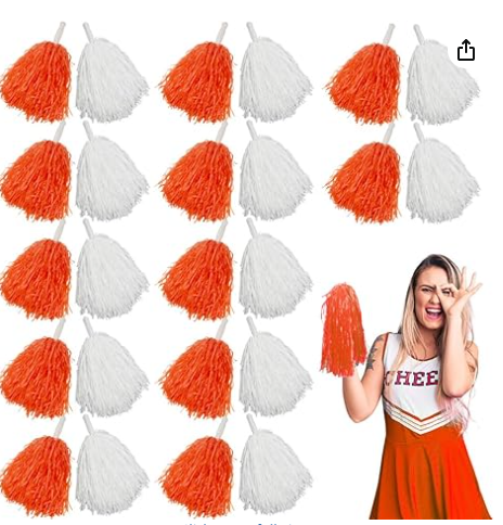 24PCS Pom Poms Cheerleading Plastic Orange and White Cheer Pom Poms
