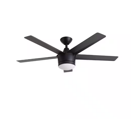 Merwry 52 in. Integrated LED Indoor Matte Black Ceiling Fan with Light Kit and Remote Contro