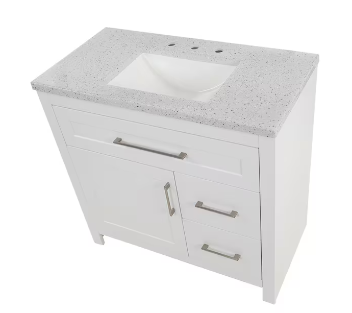 HDC Clady 37 in. Single Sink White Bath Vanity with Silver Ash Cultured Marble Top