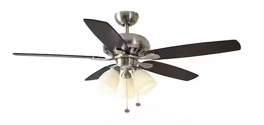 Hampton Bay Rockport 52 in. Indoor LED Brushed Nickel Ceiling Fan with Light Kit, Downrod, Reversible Blades and Reversible Motor