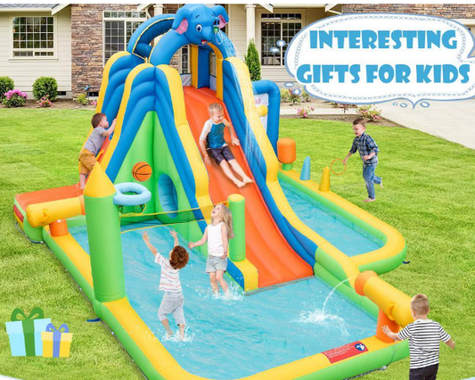 Inflatable Water Slide Bounce House Splash Pool Climbing Wall Water Guns Basketball Toss