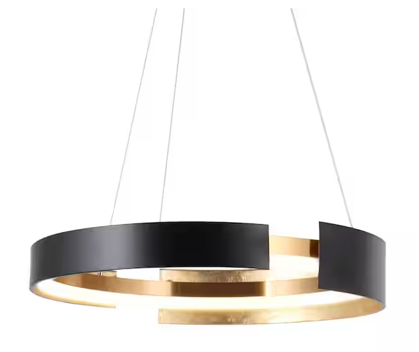 Zevni 1-Light Integrated LED Chandelier Matte Black and Polished Gold Modern Farmhouse Dimmable Round