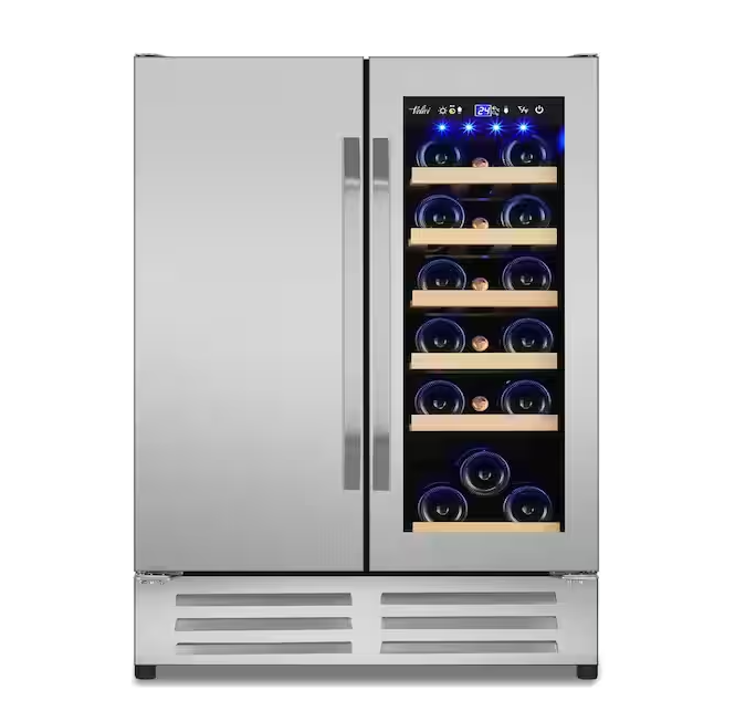 Velivi 24 in.Dual Zone 20-Wine Bottles and 88-Can Built-In and Freestanding with French Door Beverage Cooler in Stainless Steel