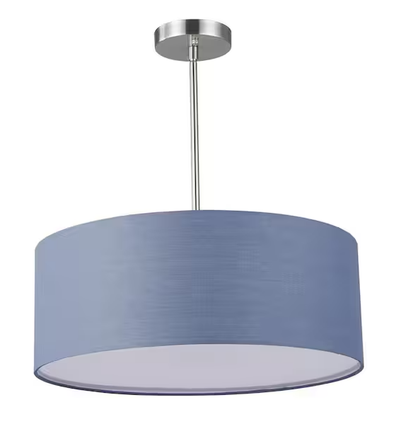 Merra 3-Light Brushed Nickel Pendant with Slate Blue Drum Shade