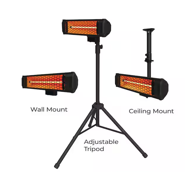 Heat Storm Tradesman 1500-Watt Electric Outdoor Infrared Quartz Portable Space Heater with Tripod, Wall and Ceiling Mount