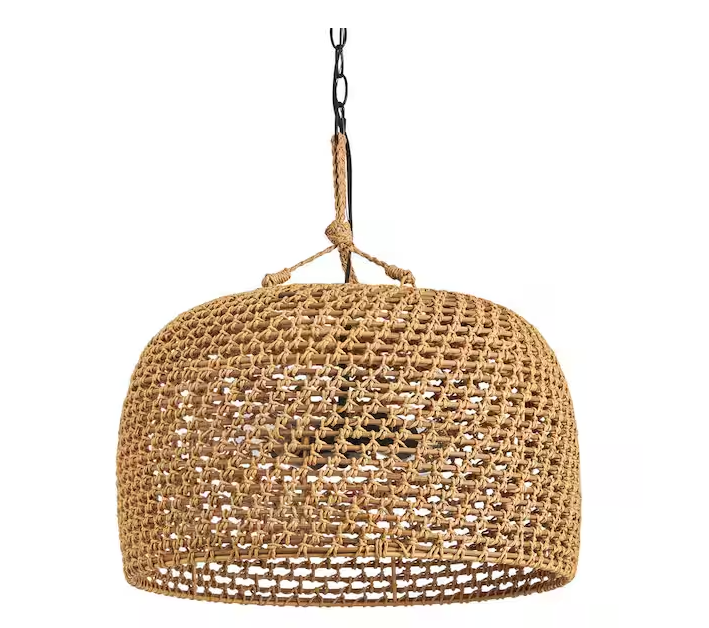 Hampton Bay Summerpoint 120-Watt 2-Light Black Shaded Pendant Light with Natural Woven Shade, No bulbs Included