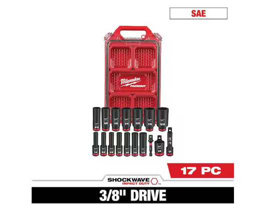SHOCKWAVE Impact-Duty 3/8 in. Drive SAE Deep Well Impact PACKOUT Socket Set (17-Piece)