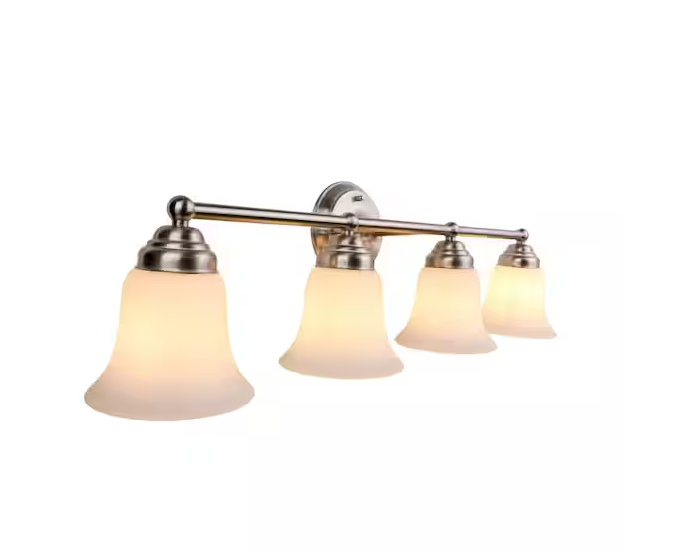 Ashhurst 32.75 in. 4-Light Brushed Nickel Bathroom Vanity Light with Frosted Glass Shades