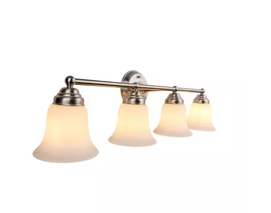 Ashhurst 32.75 in. 4-Light Brushed Nickel Bathroom Vanity Light with Frosted Glass Shades