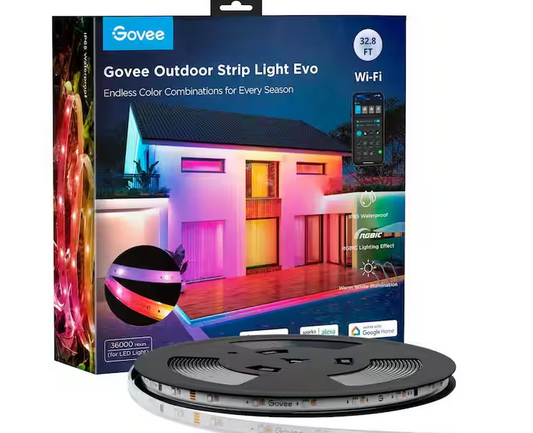 32.8 ft. Outdoor Plug-In Integrated LED Novelty RGBIC with White Lighting Wi-Fi Enabled String -Light