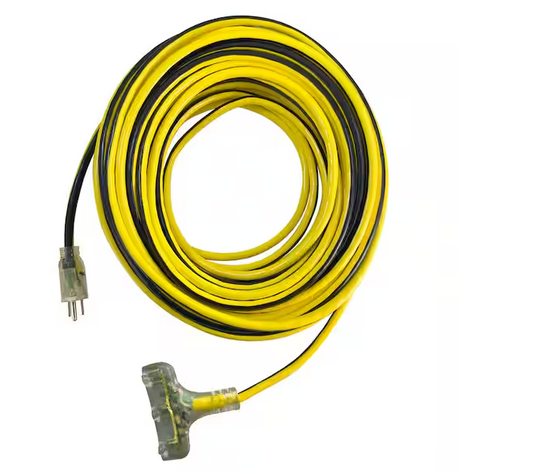 VividFlex 100 ft. 12/3 Heavy Duty Indoor/Outdoor Triple Tap Extension Cord with Lighted Ends, Yellow
