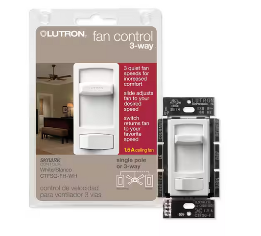 Skylark Contour Fan Control, Quiet 3-Speed, 1.5-Amp/Single-Pole or 3-Way, White