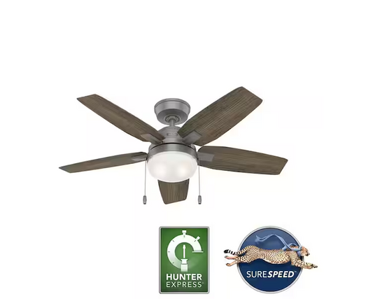 Antero 44 in. Hunter Express Indoor Matte Silver Ceiling Fan with Light Kit Included