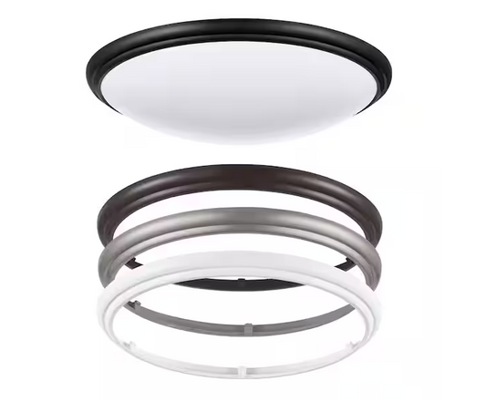 14 in. Indoor White, Black, Brushed Nickel and Bronze Adjustable CCT LED Flush Mount with Interchangeable Trims