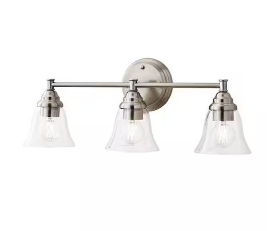 Marsden 23.5 in. 3-Light Brushed Nickel Transitional Vanity Light with Clear Glass Shades