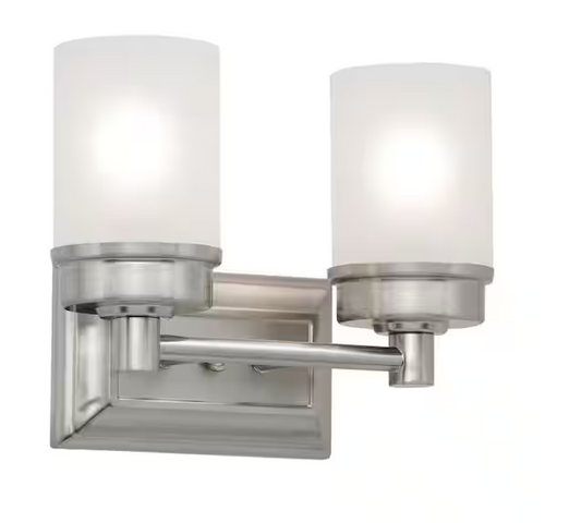Cade 11.7 in. 2-Light Brushed Nickel Bathroom Vanity Light Fixture with Frosted Glass Shades