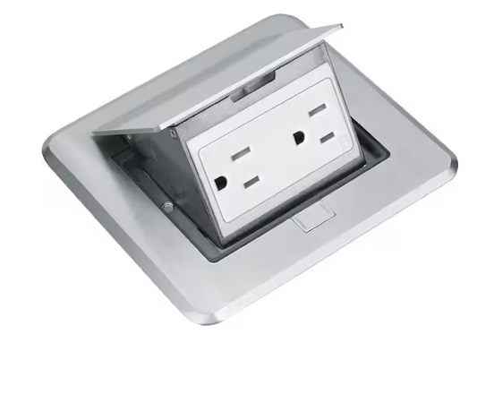Pop-Up Floor Outlet, Electrical Box for Wood Sub-Flooring Satin Nickle