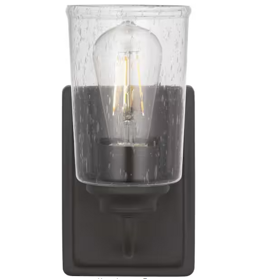 Evangeline 4.5 in. 1-Light Modern Bronze Indoor Wall Farmhouse Sconce with Clear Seeded Glass Shade