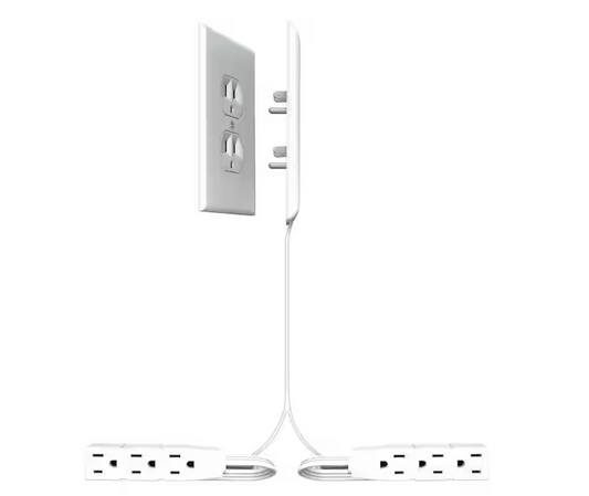 Two 8 ft. Ultra-Thin Electrical Outlet Cover with Side-by-Side 3-Outlet Power Strips and Cord Management Kit