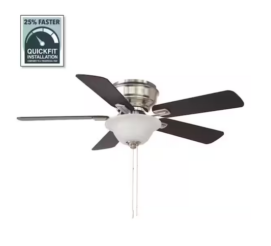 Hawkins III 44 in. LED Indoor Brushed Nickel Flush Mount Ceiling Fan with Light