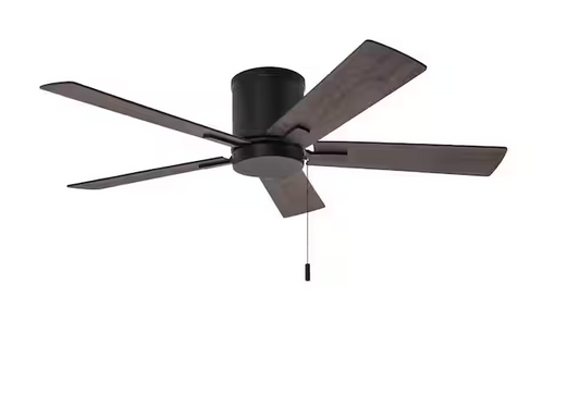 Grantway 48 in. Indoor/Covered Outdoor Matte Black Low Profile Ceiling Fan Without Light with Pull Chain Included