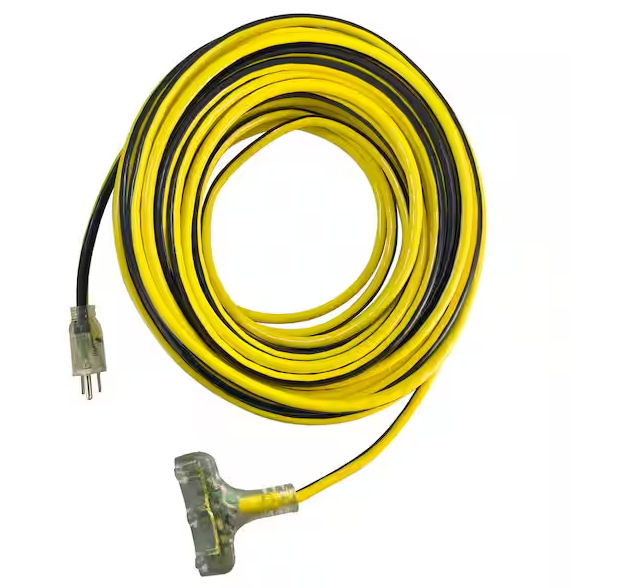 VividFlex 25 ft. 12/3 Heavy Duty Indoor/Outdoor Triple Tap Extension Cord with Lighted Ends, Yellow