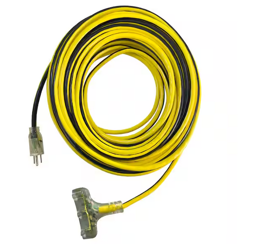 VividFlex 25 ft. 12/3 Heavy Duty Indoor/Outdoor Triple Tap Extension Cord with Lighted Ends, Yellow