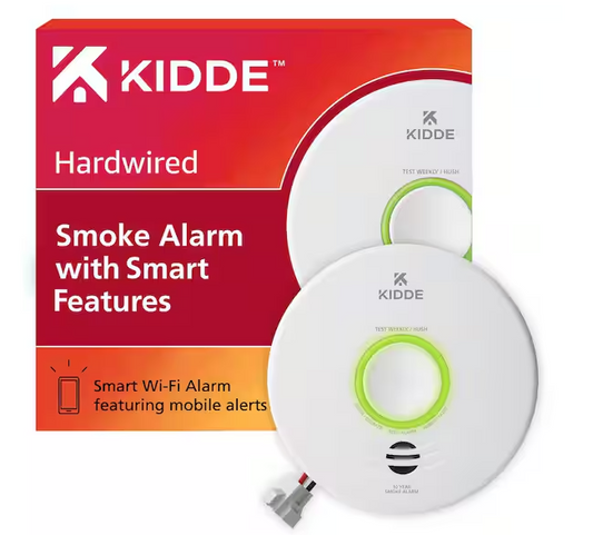 Hardwired Smoke Detector with Smart Features and Voice Alerts, 10-Year Battery Backup, Wi-Fi Enabled