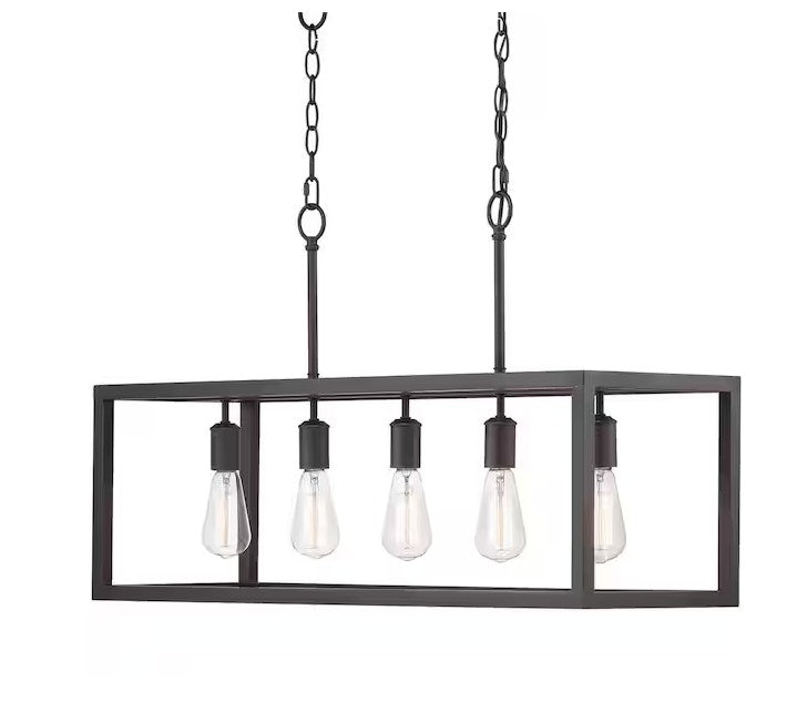 Boswell Quarter 5-Light Black Industrial Linear Island Hanging Chandelier for Kitchen Islands and Dining