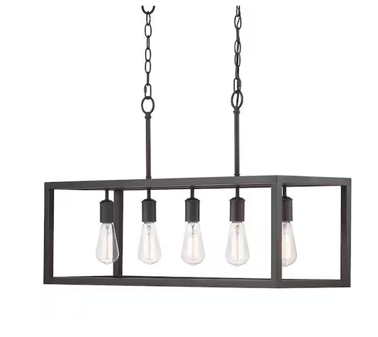 Boswell Quarter 5-Light Black Industrial Linear Island Hanging Chandelier for Kitchen Islands and Dining