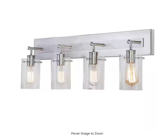 Regan 29.13 in. 4-Light Brushed Nickel Vanity Light with Clear Glass Shades