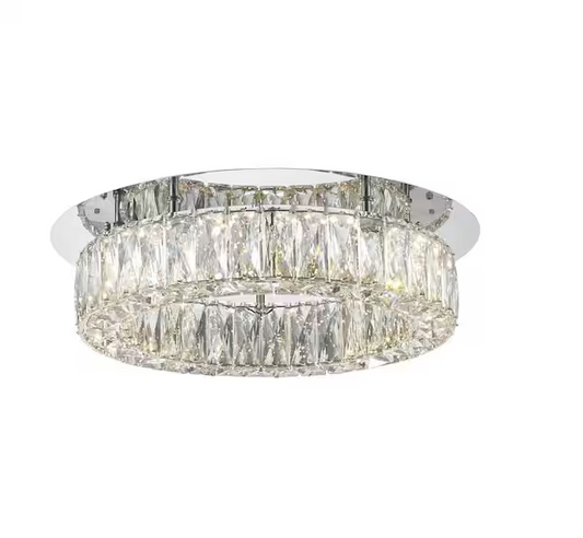 Keighley 17.5 in. Integrated LED Chrome Flush Mount Ceiling Light Fixture with Crystal Shade