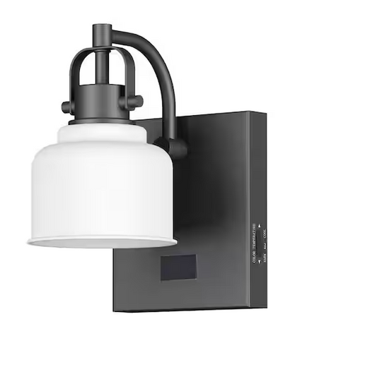 Rockhill 6 in. 1-Light LED Wall Sconce Vanity Light Matte Black for Bathroom Kitchen with Motion Activated Night Light