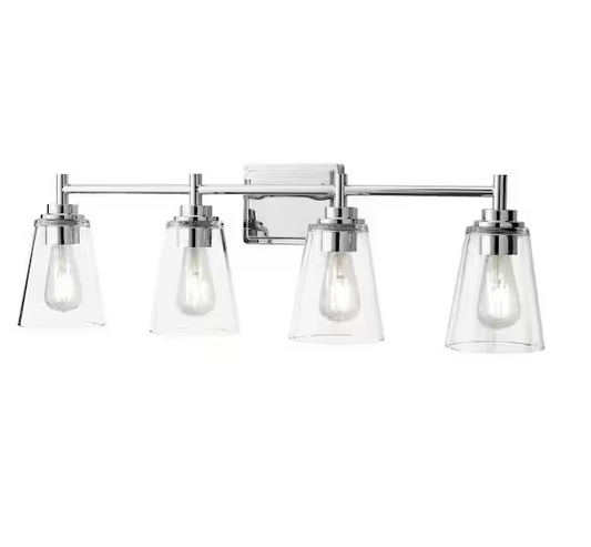 Wakefield 31 in. 4-Light Chrome Modern Vanity with Clear Glass Shades