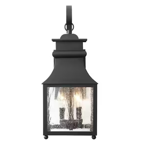 Rainbrook 18 in. 2-Light Matte Black Outdoor Wall Light Fixture Sconce with Seeded Glass