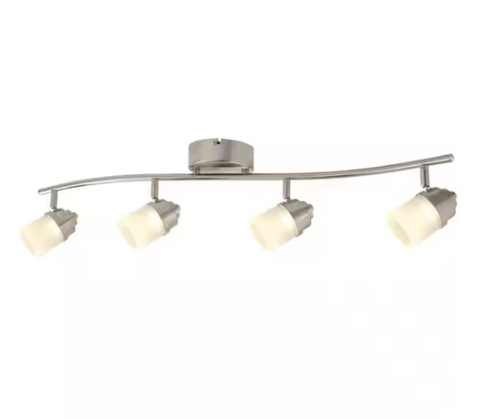 3 ft. Brushed Nickel Integrated LED Ceiling Mounted Hardwired Track Lighting Kit with 4-Fixed Step Heads