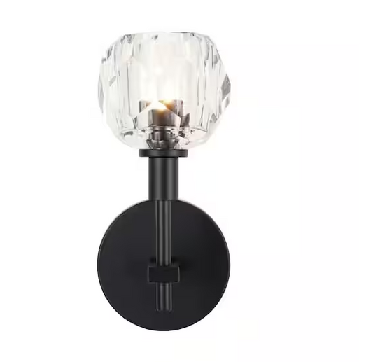 4.75 in. 1-Light Black Wall Sconce with Clear Captured Glass Shade