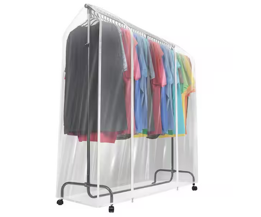 65 in. H x 23 in. W x 72 in. D Ft Clear Plastic Clothes Rail Cover for Portable Closet
