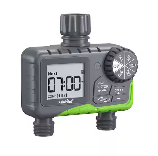 2 Zone Water Timer  w/ Rain Delay and Manual / Automatic Irrigation Controller System