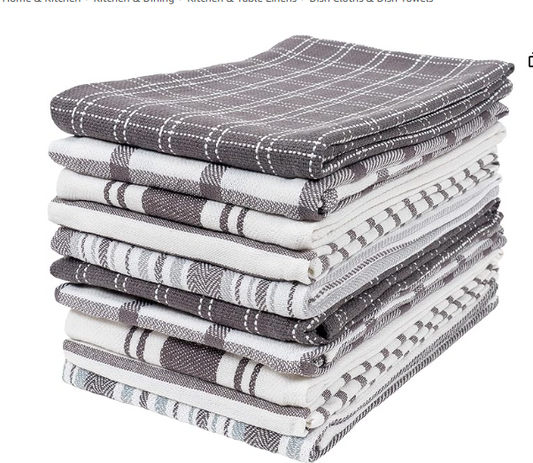 Kitchen Towels |100% Cotton - 18 x 28 inches | Ultra Absorbent Soft Dish Towels | Gray, 18 x 28-10 Pack)