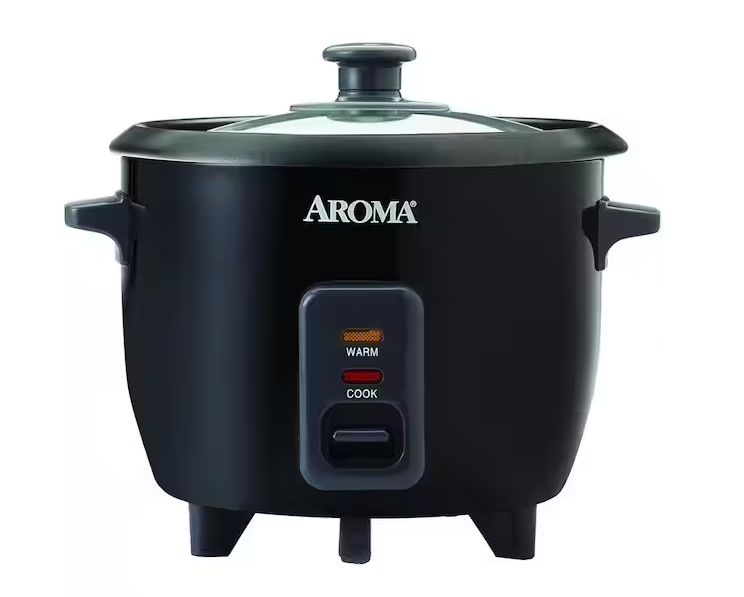 6-Cup Black Rice Cooker with Removable Steam Tray