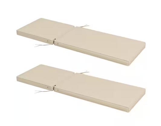 2 Patio Chaise Lounge Chair Cushions with Backrests, Replacement Patio Cushions with Ties, Beige