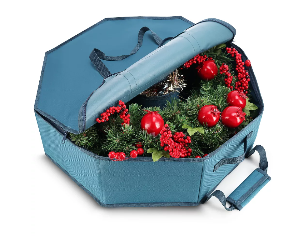Hearth & Harbor 30 in. Blue Non-Woven Fabric Wreath Storage Container