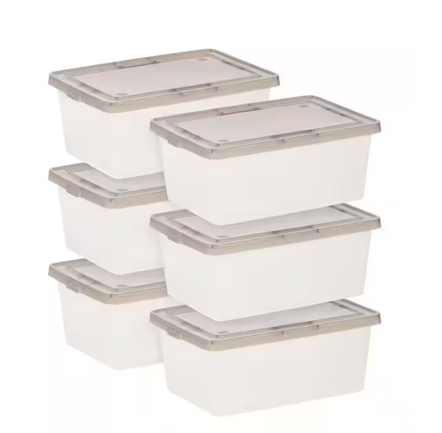 14.4 Qt. Snap Top Plastic Storage Box, Clear with Gray Lid (6-Pack)