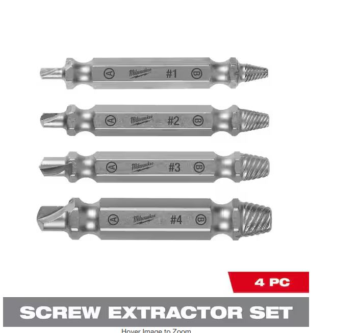 M2 Steel Screw Extractor Set (4-Piece)