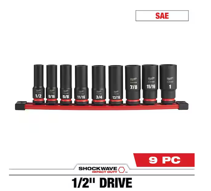 SHOCKWAVE Impact Duty 1/2 in. Drive SAE Deep Well Impact Socket Set (9-Piece)