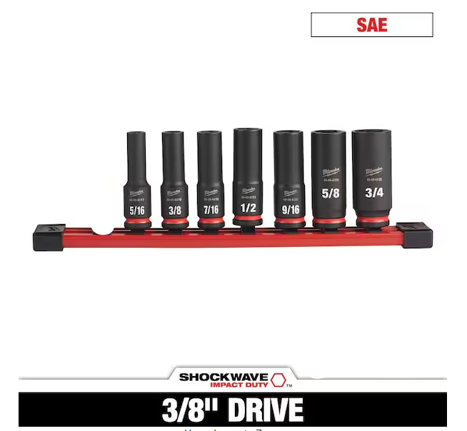 SHOCKWAVE Impact Duty 3/8 in. SAE Deep Impact Rated Socket Set (7-Piece)