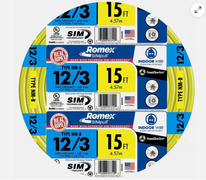 Southwire 15 ft. 12/3 Solid Romex SIMpull CU NM-B W/G Wire