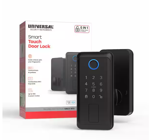 Black Single-Cylinder Smart Lock Wi-Fi Thumbturn Deadbolt, Unlock by Fingerprint,