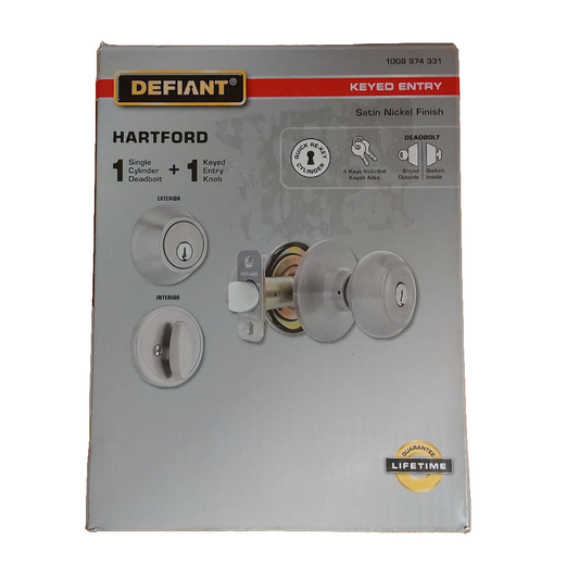 Defiant Hartford Satin Nickel Combo Pack with Single Cylinder Deadbolt